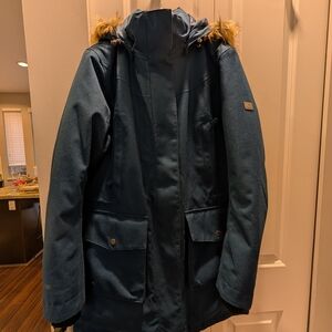 Women's Teal Winter Jacket with Faux Fur Trim